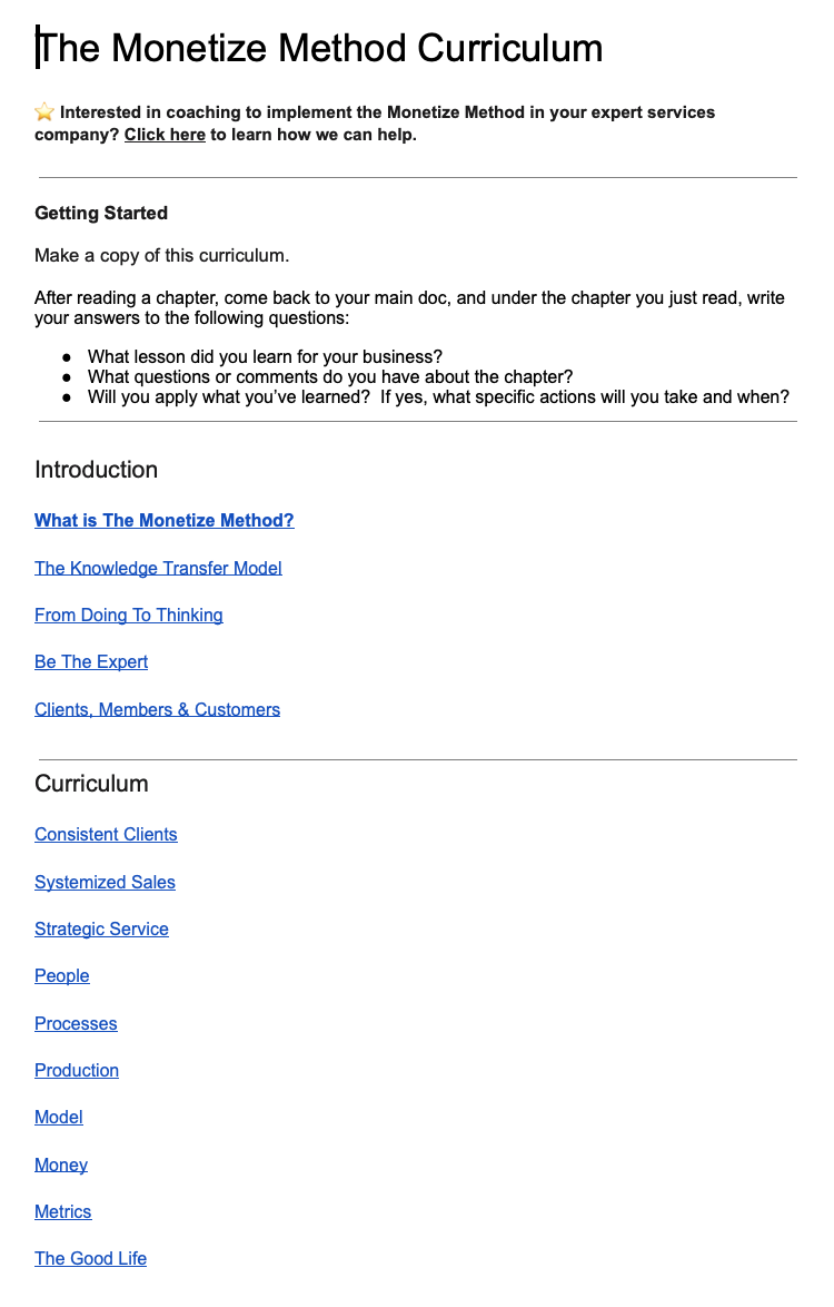 The Monetize Method Curriculum