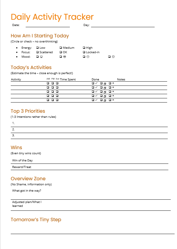 Free ADHD-Friendly Daily Activity Tracker (Printable) Download