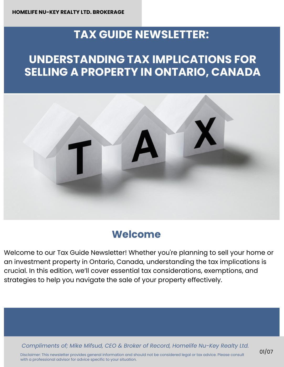 Tax Implications for selling a property in Ontario