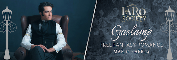 Image says Gaslamp, free fantasy romance, March 15-April 14