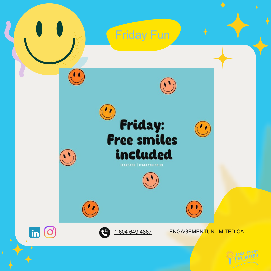Friday Fun graphic: a smiling face with the caption 'Friday: free smiles included'