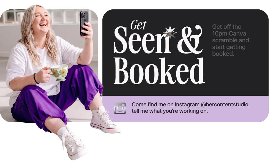 Email Banner for Lisa Lindseys email list - Get Seen & Booked. Gett of the 10pm scramble and start getting booked. For coaches and course creators.