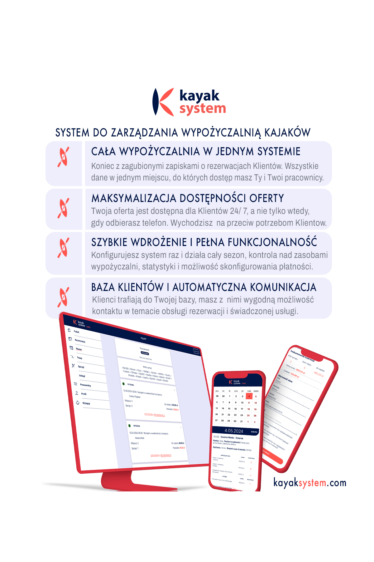 Kayaksystem -  łatwe zarządzanie wypożyczalnią kajaków.