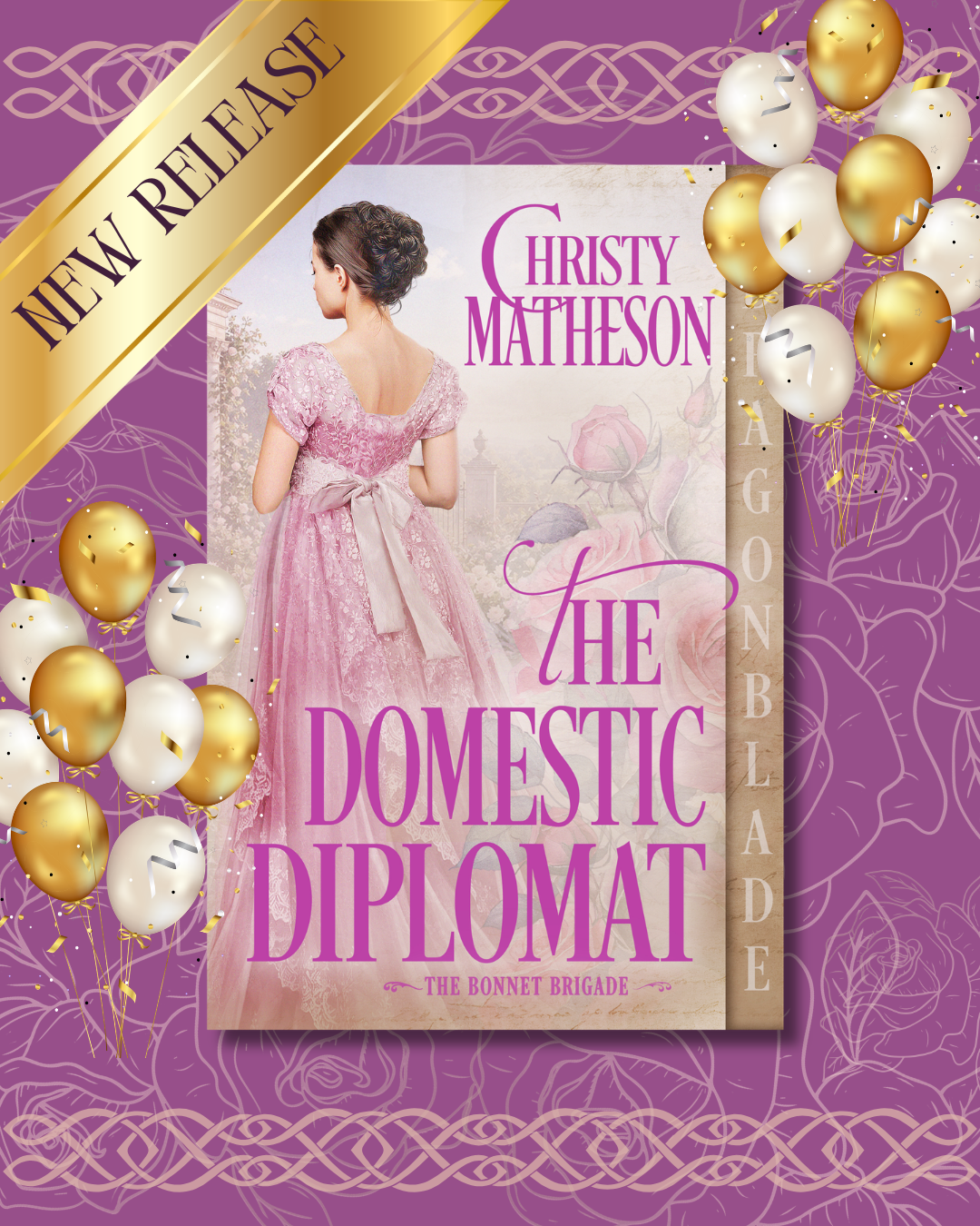 The Domestic Diplomat with gold and silver balloons