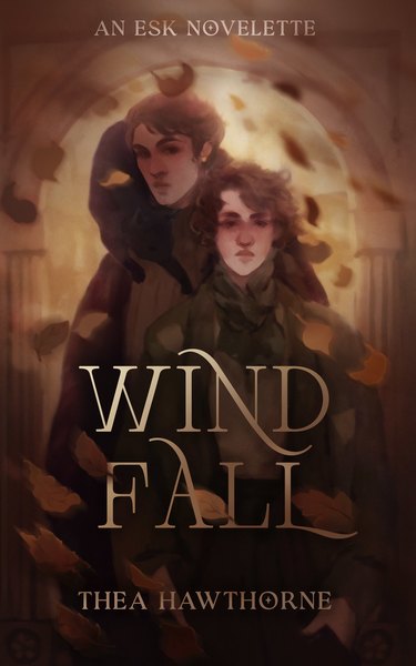Cover of Windfall by Thea Hawthorne, with art of two men and swirling leaves